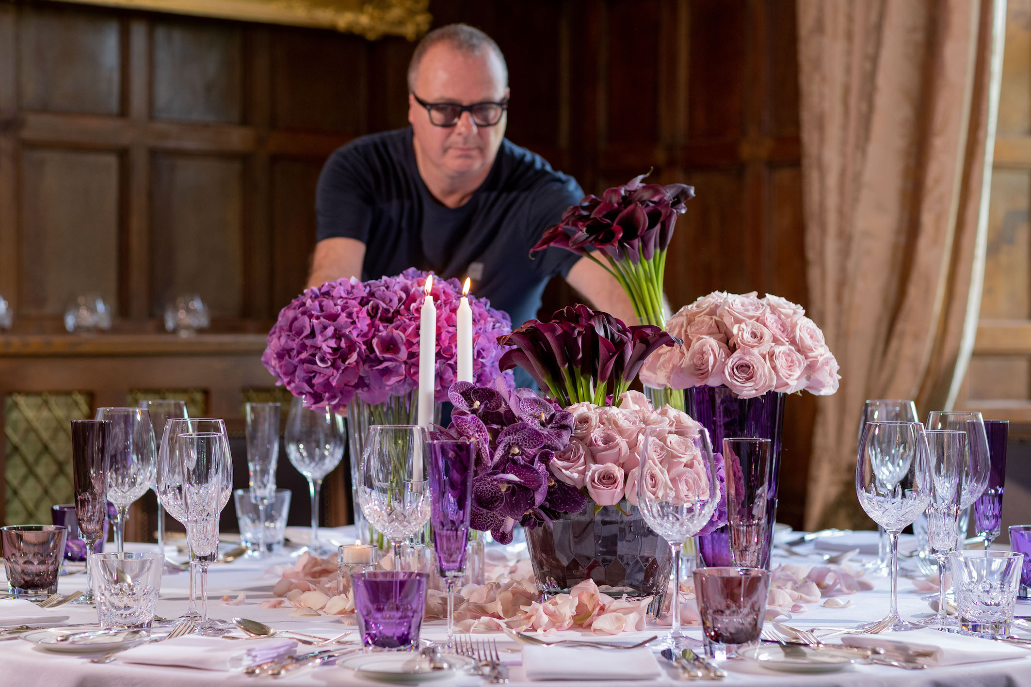 Lamber de Bie Florist creates floral displays for launch event of Jeff Leatham Vases for Waterford Crystal in Irish Castle